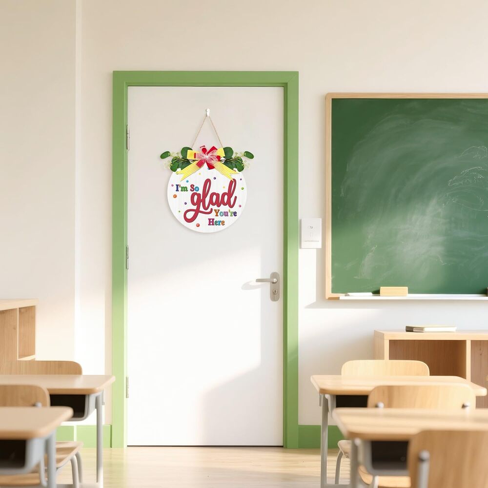 4709 Colorful 3D I'm So Glad You're Here Door Sign12"x12", Wooden Classroom - Picture 7 of 7